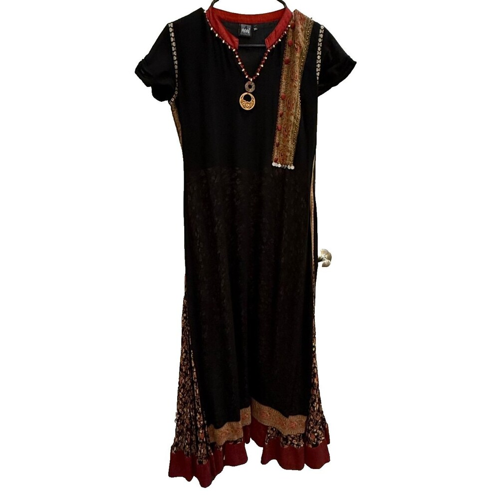 AARI Indian Gown Dress Womens Sz XL Long Embellished Black Jeweled Embroidered
